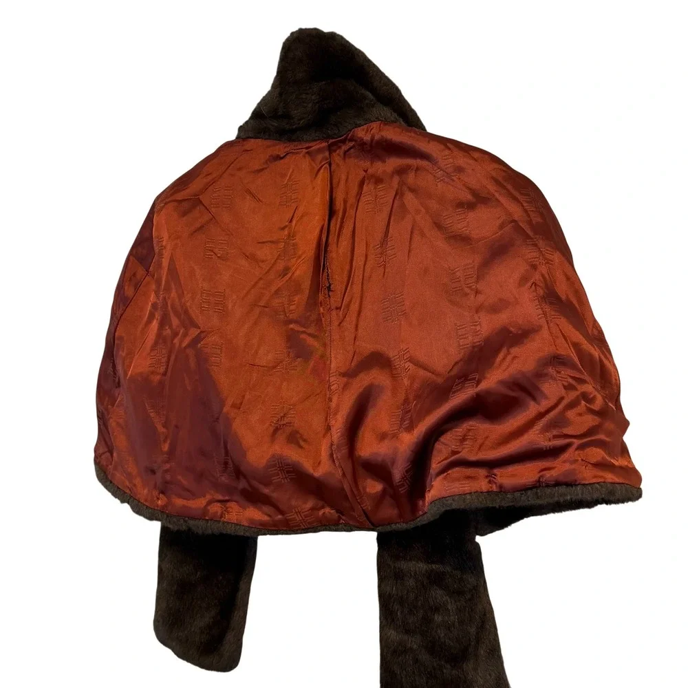 Vintage Faux Fur Capelet Jacket Brown Shawl Collar Bell Sleeves - Picture 6 of 7